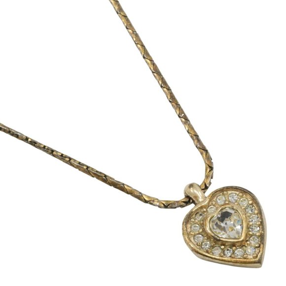 Christian Dior Heart Necklace Gold Plated x Rhinestone Made in Germany Approx. 6 - Picture 1 of 8